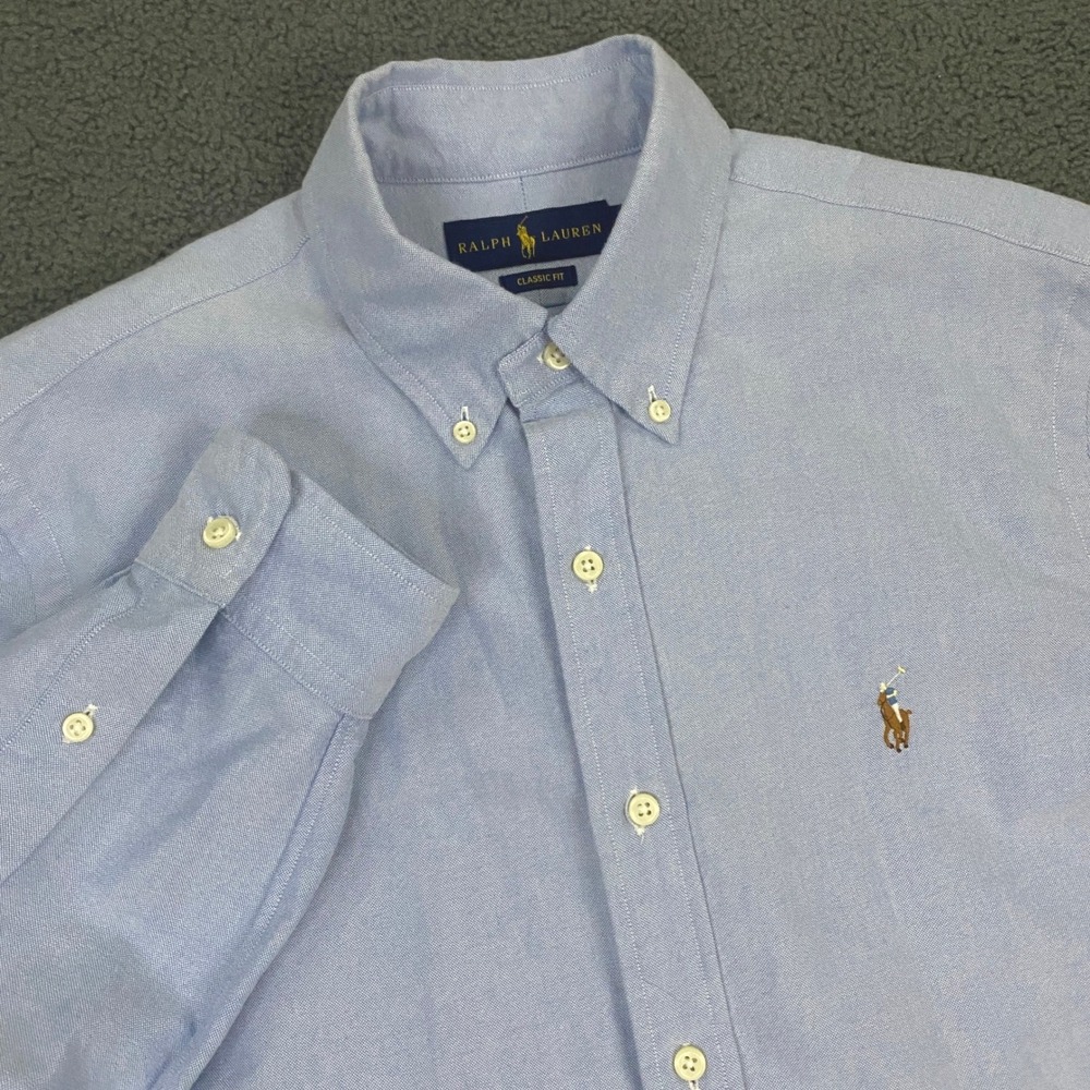Ralph Lauren Shirt Mens Medium Classic Fit Blue OCBD Oxford Button Down Pony